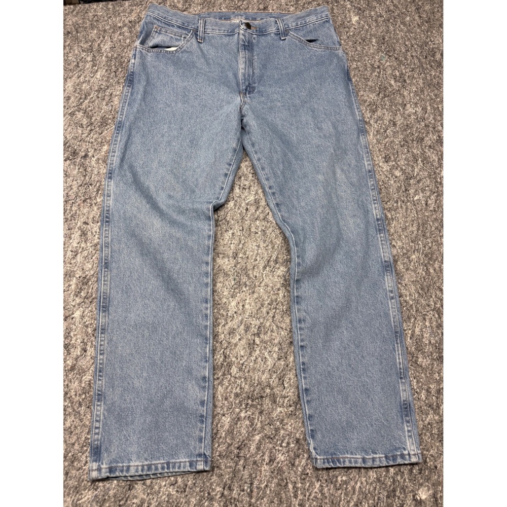 Wrangler Five Star Premium Denim Mens 38x30 Light Wash Straight Leg Jeans Blue